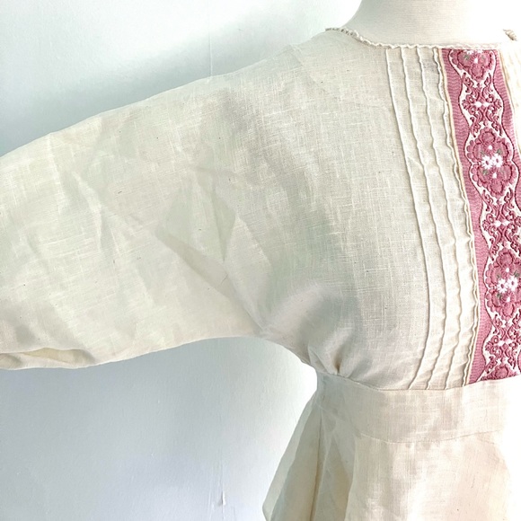 Vintage 70’s does Edwardian linen floral ribbon peplum blouse shirt top - Picture 4 of 9